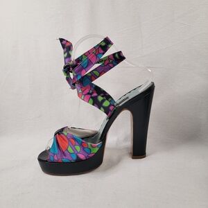 ​Marc Jacobs Geometric Print Silk Satin Wrap Platform Sandals Made in Italy 6
​D